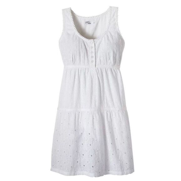 PRANA | Kendall Sleeveless Eyelet Mini Dress White Dot Trim | Size Medium - Picture 1 of 9